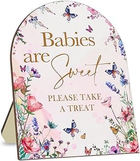 Sweet Babies Please Take A Treat Floral Butterfly Baby Shower Decoration Sign - Pink Welcome Sign 9 * 11IN