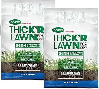Turf Builder Thick'R Lawn Sun and Shade, Combination Seed, Fertilizer and Soil Improver, Thickens Thin Grass, 12 lbs., 2-Pack