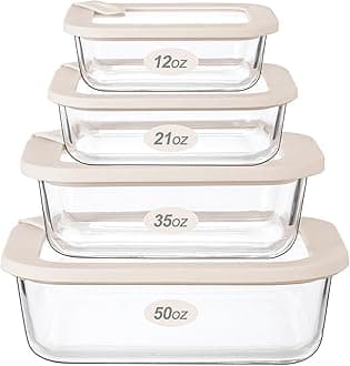 Urban Green Glass Food Storage Containers with Glass Lids, Microwave Safe Glass Food Container Set, Aitight Glass Meal Prep Container Set, LeakProof, 100% Plastic Free, 4 Pack