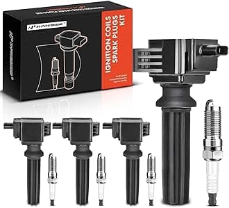 Set of 4 Ignition Coil Pack and Iridium Spark Plugs Compatible with Ford Edge Explorer Focus Fusion Mustang Taurus & Jaguar XE XF & Lincoln MKC & Land Rover