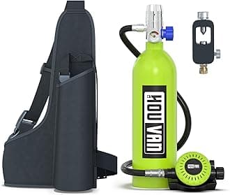 HOUVANH400 Mini Scuba Tank 1.0L Scuba Tank Support 15-20 Minutes Underwater Breathing Portable Diving Tank with On-Off Valve Reusable Pony Bottle for Underwater Exploration Emergency/Recreation