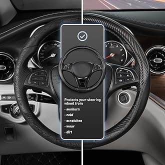 SEG Direct Car Steering Wheel Cover Universal Standard-Size 37-39cm Leather with Carbon Fiber Pattern Black