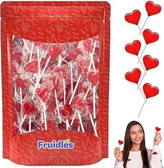 Valentines Day Lollipops Mini Red Heart Shaped Strawberry Flavored, Individually Wrapped, 5g Lollipops (40 Lollipops (Half-Pound))