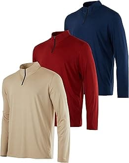 Real Essentials3 Pack: Men's Dry-Fit Active Quarter Zip Long Sleeve Athletic Performance Pullover (Available In Big & Tall)
