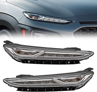LED DRL Headlight Lamps for 2018 2019 2020 2021 Hyundai Kona, Black Housing Headlamps Direct Replacement (Both Side)