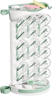 Baby Bottle Drying Rack for 18 Bottles, Space Saving Countertop Vertical Rack for Baby Accessories & Pump Parts, Detachable Travel Drying Rack with Brush Holder
