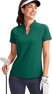 Women's Golf Polo Shirt V-Neck Short Sleeve Collarless Quick Dry Tennis Running T Shirt Golf Tops for Women