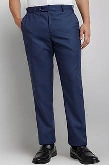 Park Avenue Men's Regular Fit Mid Rise Structure Pattern Poly Viscose Blend Flat Front Formal Trouser