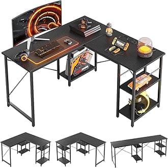192CM Reversible L Shaped Desk with Shelves 120CM Industrial Corner Desk Long Stable Computer Workstation with 2 Cable Holes