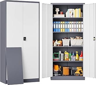 SISESOL Storage Cabinet with Doors and Shelves,71" Metal Storage Cabinet with Lock Door Adjustable Shelf, Steel Lockers for Office, Home,School,Kitchen,Garage Tool Utility Cabinet
