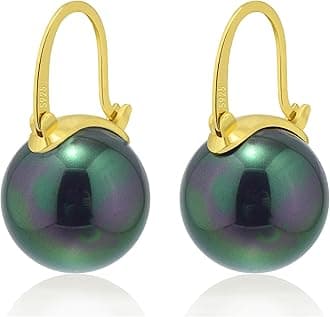 HUGE TOMATO 925 Sterling Silver Simulated Shell Pearl Earrings for Women Trendy, Big Pearl Drop Earrings Leverback Stud,18K Gold Plated Large Pearl Hoop Dangle Hypoallergenic Jewelry 14mm