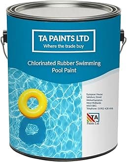 T A Paints Ltd Swimming Pool Paint Waterproof Rubber Pool High Chemical Protection Gloss Pool & Pond Chlorinated Rubber Coating (5 litres, BS 18 E 51 Blue)