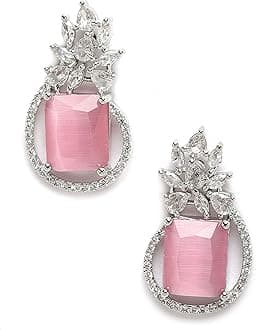 Oxidised Silver-Plated American Diamond studded Paisley Shaped Studs Earrings for Girls and Women