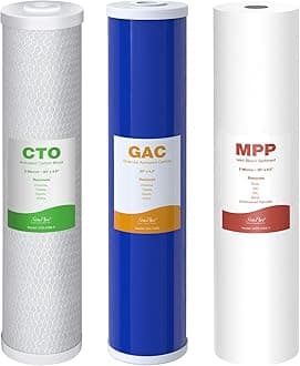 SimPure Whole House Water Filter Cartridges 5 Micron 20" x 4.5" PP+GAC+CTO 3-Stage Sediment and Carbon Filter Set, for DB20P-3, DGD-5005-20, GAC-20BB, FC25B, 1 Set