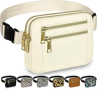 Capolo Fanny Packs for Women Fashion Waist Packs Bag with Adjustable Strap and 4 Zipper Pockets Waterproof Everywhere Crossbody Belt Bag for Workout Running Travelling, Ivory, Medium, Casual Waist Bag