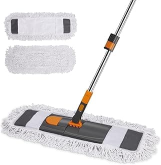 MASTERTOP Flat Mop, 60cm Wide Industrial Mops with Stainless Steel Long Handle, Commercial Pure Cotton Mop with 2 Reusable Pads, Wet and Dry Floor Mops for Hard Laminate Floors Cleaning