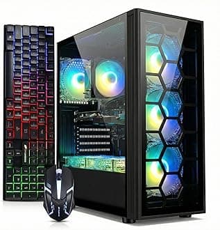 STGAubron Gaming PC Desktop, Intel Core i7 up to 3.9GHz, GeForce RTX 3050 6G, 16GB RAM, 512GB SSD, WiFi 6, BT 5.0, RGB Fan x6, Windows 11 Home