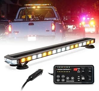 LUMENIX 38 Inch Rooftop Strobe Emergency Lights Bar Magnetic Mount Warning Flashing LED Traffic Lightbar w/Alley& Take Down Light, for Construction Vehicles Work Tow Trucks Snow Plows - White Amber