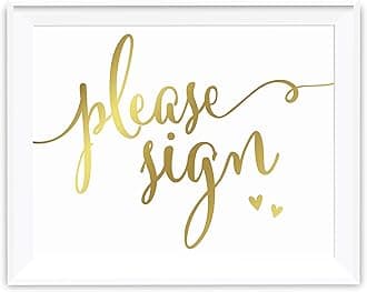 Andaz Press Wedding Party Signs, Metallic Gold Ink Print, 8.5-inch x 11-inch, Please Sign, 1-Pack, Unframed