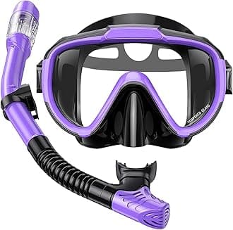 Snorkel Set Adults Snorkeling Gear Anti-Fog Panoramic View Swim Mask Dry Top Snorkel Kit with Carry Bag for Snorkeling Scuba Diving Swimming Travel