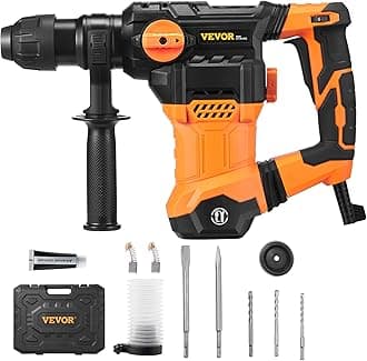 VEVOR 1-1/4 Inch SDS-Plus Rotary Hammer Drill, 13 Amp Corded Drills, Heavy Duty Chipping Hammers w/Vibration Control & Safety Clutch, Electric Demolition Hammers Variable Speed, Power Tool For Concret