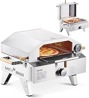 VEVOR 2 IN 1 Outdoor Pizza Oven, 13 in Propane Pizza Oven & Grill, 12,000 BTU Tabletop Propane Gas Oven with Pizza-Stone, Thermometer, Stainless Steel Portable Grill, for Camping & Backyard