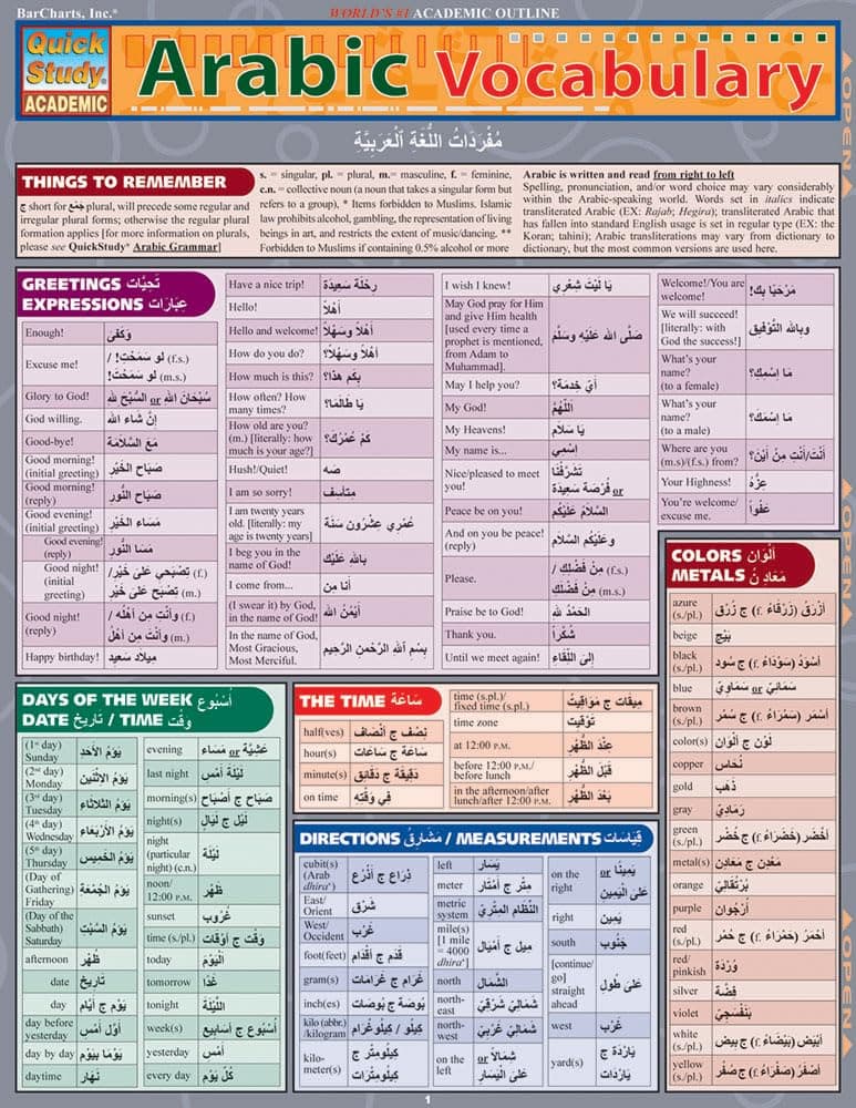 Arabic Vocabulary Quick Reference Guide (Quick Study Academic)