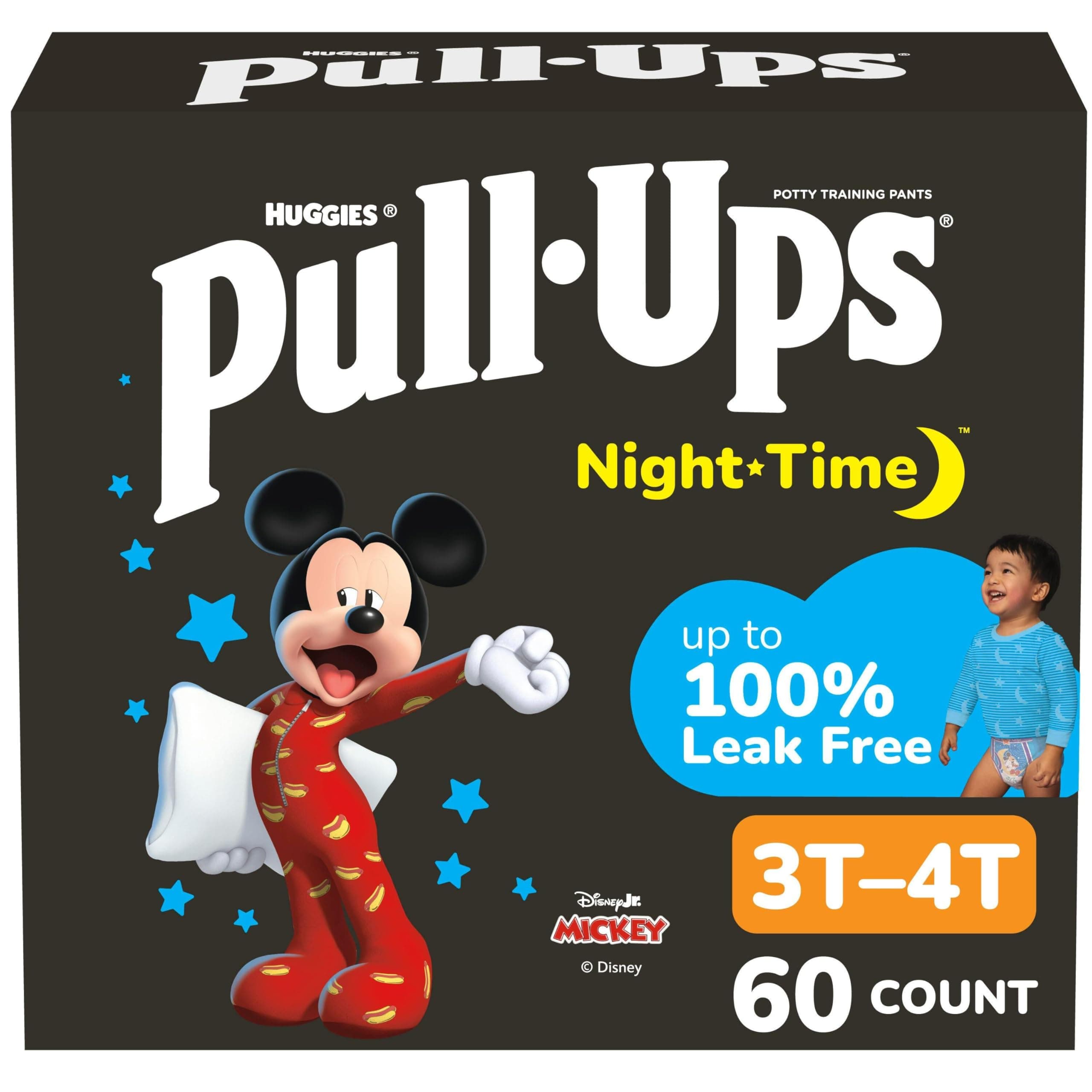 Pull-Ups Boys' Nighttime Potty Training Pants, Training Underwear, 3T-4T (32-40 lbs), 60 Ct