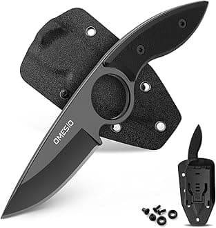 Small Fixed Blade Knife, Tactical Hunting Camping Knife with Kydex Sheath, Full Tang Stainless Steel Compact EDC Neck G10 Handle with Gift Box for Men (Black)
