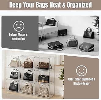 1Pack Clear Handbag Purse Storage Organizers for Closet Acrylic Handbag Purse Bins with Lids Shoes Toy Display Plastic Case Anti Dust Luxury Stackable Bag Container Box with Magnetic Door