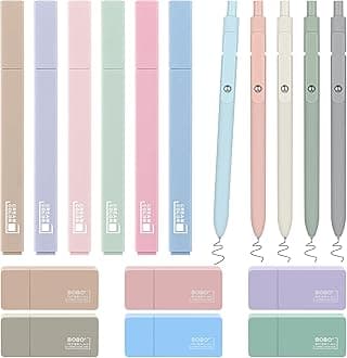 COZCLAM 17 Highlighter Pastel Set, 6 Pens Aesthetic No-Bleed Marker Pens, 5 Black Gel Pens and 6 Correction Rollers, School Supplies Aesthetic School Bible Accessories for Journal, Bible, Office