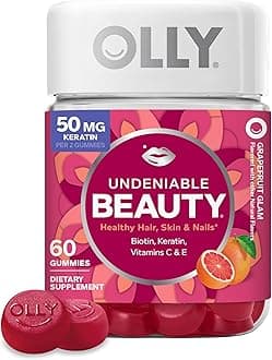 OLLY Undeniable Beauty Gummy, For Hair, Skin, Nails, Biotin, Vitamin C, Keratin, Chewable Supplement, Grapefruit, 30 Day Supply - 60 Count