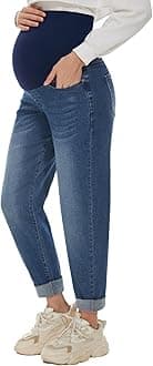 POSHGLAM Women's Maternity Jeans Over Belly Comfy Stretch 28'' Boyfriend Jeans Loose Pregnancy Pants, S-XXL