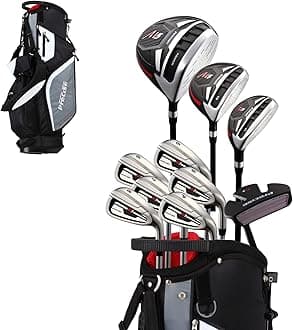 PreciseGolf Co. Precise M5 Men's Complete Golf Clubs Package Set Includes Titanium Driver, S.S. Fairway, S.S. Hybrid, S.S. 5-PW Irons, Putter, Stand Bag, 3 H/C's (Left Hand Tall Size +1")