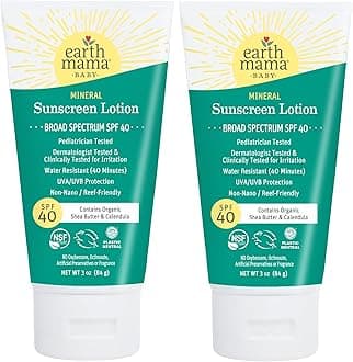 Earth Mama Baby Mineral Sunscreen Lotion SPF 40 | Non-Nano Zinc, Natural Water Resistant Sun Cream for Babies, Kids & Adults, 3-Ounce (2-Pack)