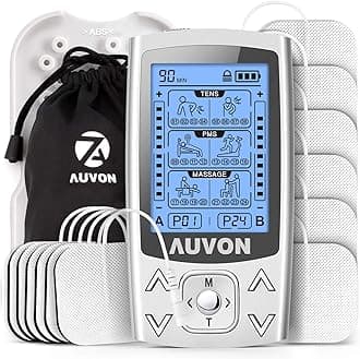 AUVON Dual Channel TENS EMS Machine for Pain Relief, 24 Modes TENS Unit Muscle Stimulator with 12pcs 2