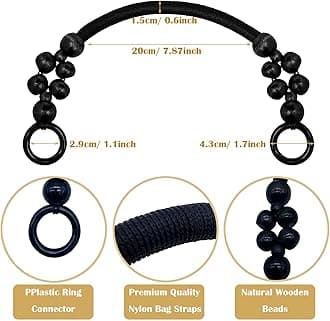 Yayatty Wooden Beaded Bag Handles, Black Purse Handles Nylon Rope Purse Straps Replacement Bag Handles U-Shape Purse Handles for Bag Making Shoulder Bag Handbag DIY Crochet Bag