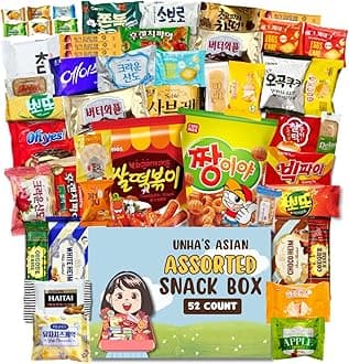 Korean Snack Box Variety Pack - 50 Count Individual Wrapped Gift Care Package Bundle Sampler Assortment Mix Candy Chips Cookies Treats for Kids Children College Students Adult