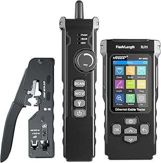 NOYAFA NF-8506 Network Cable Tester with RJ45 Crimp Tool, CAT5 CAT6 Ethernet Cable Tester, PoE Ping Test, Network Rate Test, IP Scan, Port Flashing, RJ11 RJ45 Network Tester with Crimper Stripper