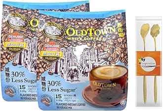 Old Town White Coffee - Malaysia Old Town Coffee Instant Coffee 3 in 1,少糖旧街白咖啡 Less Sugar 2 Packs ( Gift 2 coffee Stirrers )
