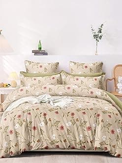 LOOMLYFE 300 TC Microfiber XXL Soft Cotton Super King Size Bedsheet for Double Bed, King Size 108 Inches X 108 Inches, 9 Feet, 275 X 275 cm with 2 Large Size Pillow Covers - BeigeFlower