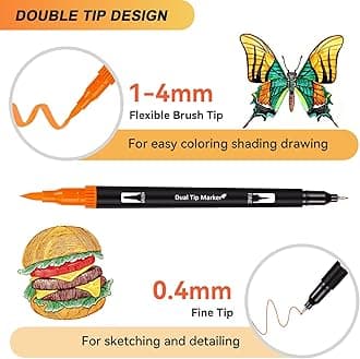 Dual Markers Brush Pens for Adult Kids Coloring Books,120 Colors Art Marker Set with Fine & Brush Tip Pen for Bullet Journaling, Coloring, Drawing, Hand Lettering, Calligraphy, Art Supplies