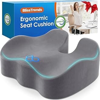 BlissTrends Seat Cushion,5.2in Thick Memory Foam Cushions for Office Chair, Car Seat, Airplane, Relieving Pressure Tailbone Sciatica Back Pain for Long Sitting Office Workers, Car Drivers LightGrey
