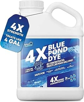 1 Gallon 4X Blue Pond Dye - Treats Like 4 Gallons & Covers 4 Acres, Concentrated Pond Dye Blue, Liquid Pond Shade & Blue Dye for Ponds and Lakes, Provides Natural Blue Color, Safe for Fish & Wildlife