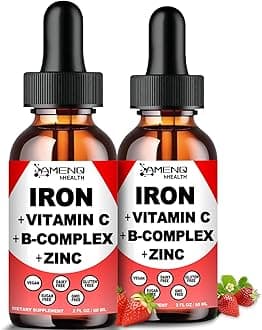 2 Pack Liquid Iron Supplement w/Vitamin C, A, B-Complex, Vegan Iron Drops High Potency Liquid Vitamin & Iron Supplements for Women, Men & Children -Support Red Blood Cell, Energy, Anemia & Fatigue