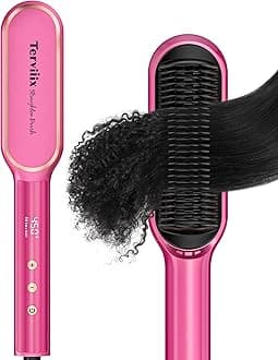 Hair Straightening Brush Magenta - Rapid Heat Hair Straightener Brush 450°F in 20S, Ionic Technology, 13 Settings, Dual Voltage, Anti-Scald, for Frizz Control & Daily Styling