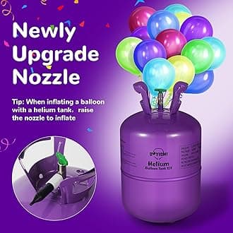 Helium Tank for Balloons At Home 13L Helium Balloon Pump Kit with 50 Assorted Latex Balloons, White Curling Ribbon and Wholesalehome Balloon Tie Tool