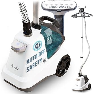 Heavy Duty Smart Auto Shut-off Commercial Full-Size Garment Steamer, Beeping Alert when Water Runs out, Foot Pedal Control, XL 3L (101.5 oz) Tank, 1800 watts, 90+min of Continuous Steam, White