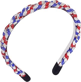 Rhinestone Headbands Patriotic Crystal Red White Blue Stripes Twist Hairband 4th of July Holiday Party Hair Accessories for Women