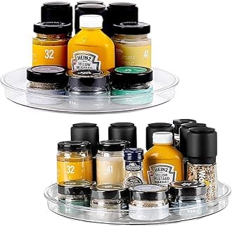 vacane 2 Pack Clear Lazy Susan Organizer-9 Inch,Plastic Lazy Susan Turntable for Cabinet Rotating Pantry Lazy Susan Cabinet Organizer, Organization & Storage Containers for Refrigerator, Countertop